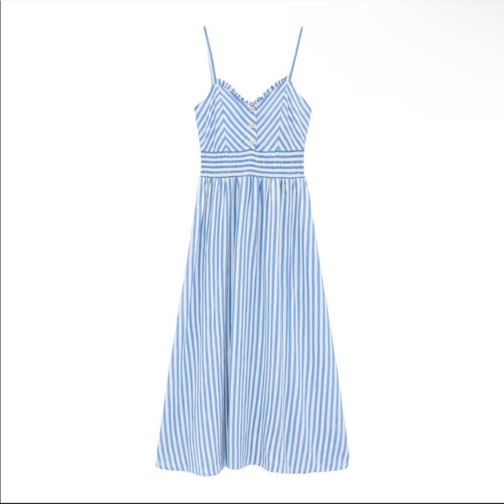 LINEN MIDI  BLUE AND WHITE STRIPES DRESS - ZARA👗🐚